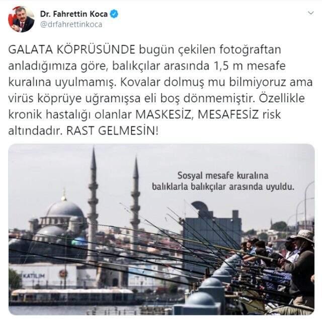 Bakan Koca, Galata Köprüsü'nde balık tutan vatandaşlara isyan etti: Rast gelmesin Bakan Koca, Galata Köprüsü'nde balık tutan vatandaşlara isyan etti: Rast gelmesin