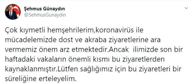 Vali, şehirdeki bir haftalık korona vakası artışından sonra vatandaşlara 'Ziyaretleri erteleyin' uyarısı yaptı Vali, şehirdeki bir haftalık korona vakası artışından sonra vatandaşlara 'Ziyaretleri erteleyin' uyarısı yaptı