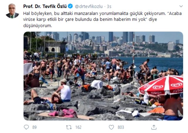 Bilim Kurulu Üyesi Prof. Dr. Tevfik, kalabalık deniz kenarı fotoğraflarına isyan etti: Virüse çare bulundu da benim haberim mi yok