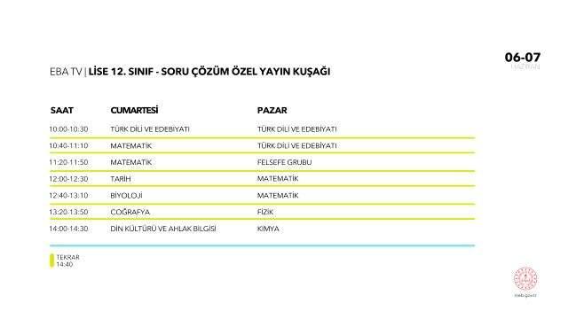EBA TV soru çözüm kuşağı programı! EBA TV haftalık soru çözüm yayınları programı nedir? Haziran EBA soru çözüm kuşağı programı!