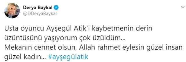 Oyuncu Ayşegül Atik'in ölümü sanat dünyasını yasa boğdu Oyuncu Ayşegül Atik'in ölümü sanat dünyasını yasa boğdu