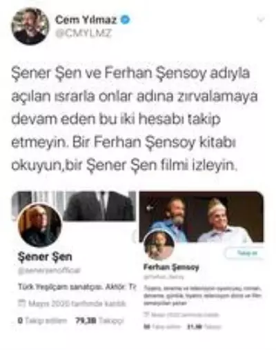 Ünlü oyunculardan 'Şener Şen' uyarısı