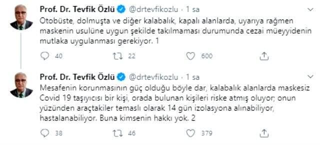 Bilim Kurulu Üyesi Tevfik Özlü: Uyarıya rağmen usulüne uygun maske takmayanlara ceza verilsin Bilim Kurulu Üyesi Tevfik Özlü: Uyarıya rağmen usulüne uygun maske takmayanlara ceza verilsin