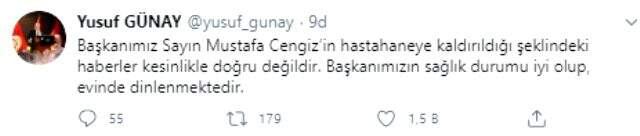 Galatasaray Başkan Yardımcısı Yusuf Günay, Mustafa Cengiz'in hastaneye kaldırıldığı iddialarını yalanladı