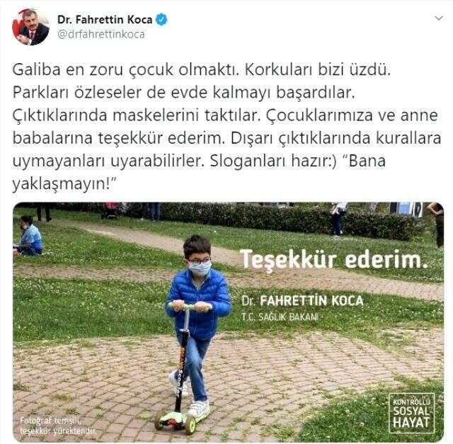 Salgın sürecinde Twitter'ı aktif kullanan Koca'dan 'Bana yaklaşmayın' paylaşımı Salgın sürecinde Twitter'ı aktif kullanan Koca'dan 'Bana yaklaşmayın' paylaşımı