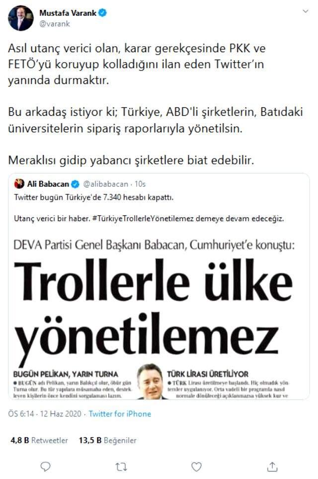 Ali Babacan Twitter'ın bazı hesapları kapatmasına 'Utanç verici' dedi, Bakan Varank sert çıktı Ali Babacan Twitter'ın bazı hesapları kapatmasına 'Utanç verici' dedi, Bakan Varank sert çıktı