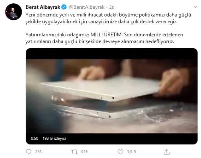Bakan Albayrak'tan 'Milli Üretim' paylaşımı: Sanayicimize daha çok destek vereceğiz Bakan Albayrak'tan 'Milli Üretim' paylaşımı: Sanayicimize daha çok destek vereceğiz
