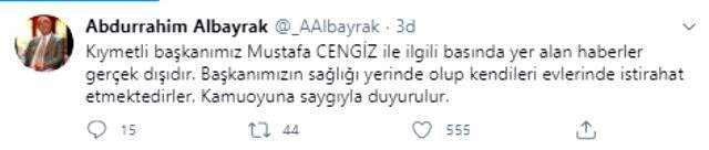 Galatasaray, Mustafa Cengiz'in hastaneye kaldırıldığı iddialarını yalanladı