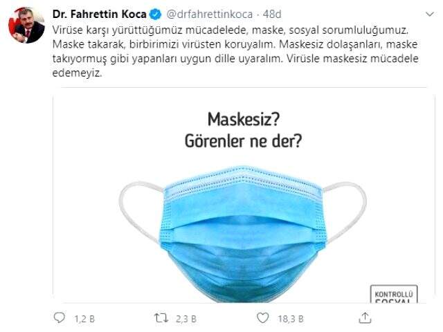 Bakan Koca'dan 'maske' uyarısı Açıklaması