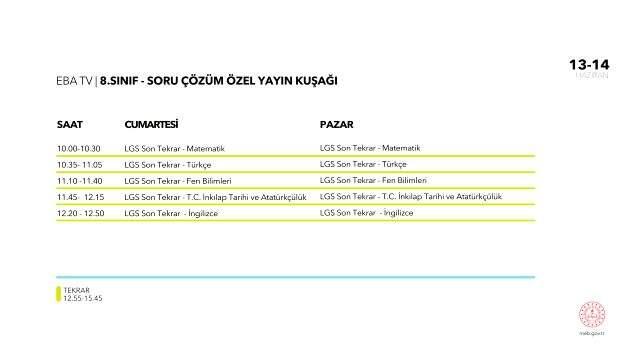 EBA TV soru çözüm kuşağı programı! EBA TV haftalık soru çözüm yayınları programı nedir? Haziran üçüncü hafta EBA soru çözüm kuşağı programı!