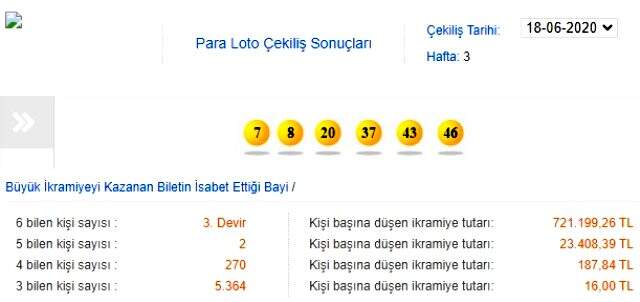 Para Loto sonuçları 18 Haziran belli oldu! MPİ Para Loto çekiliş 3. hafta