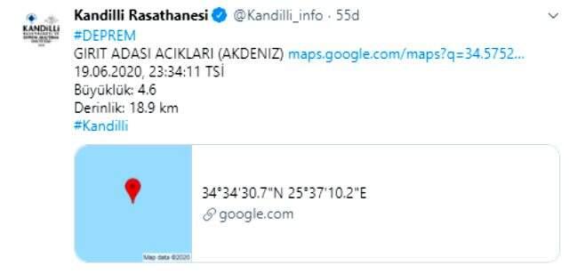 Muğla'nın Datça ilçesi açıklarında 4,5 büyüklüğünde deprem meydana geldi Muğla'nın Datça ilçesi açıklarında 4,5 büyüklüğünde deprem meydana geldi