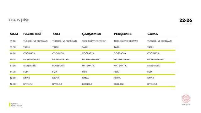 EBA TV haftalık program nedir? EBA TV lise programı nedir? EBA TV'de bu hafta hangi yayınlar var? EBA TV 22 Haziran haftası programı!