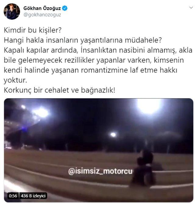 Gökhan Özoğuz, sarmaş dolaş oturan çifte tepki gösteren motorcuya sert çıktı: Bu cehalettir