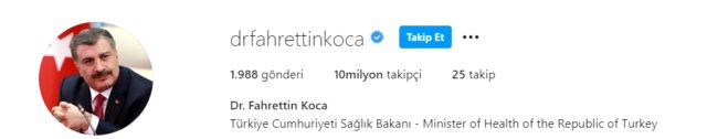 Sağlık Bakanı Fahrettin Koca, Instagram'da 10 milyon takipçiye ilk Türk siyasetçi oldu