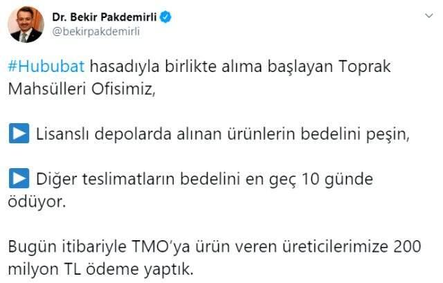Toprak Mahsulleri Ofisi'nin üreticilere 200 milyon lira ödeme yaptı Toprak Mahsulleri Ofisi'nin üreticilere 200 milyon lira ödeme yaptı