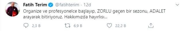 Fatih Terim'den göndermeli paylaşım: Zorlu geçen bir sezonu adalet arayarak bitiyoruz Fatih Terim'den göndermeli paylaşım: Zorlu geçen bir sezonu adalet arayarak bitiyoruz