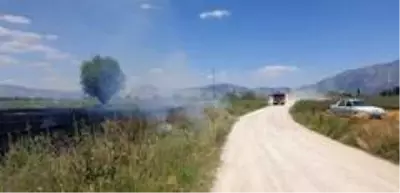Ekin tarlasındaki yangına işçiler müdahale etti Ekin tarlasındaki yangına işçiler müdahale etti