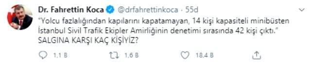 Bakan Koca, 14 kişilik minibüse 42 kişinin binmesini örnek vererek 'fazla yolcu' uyarısında bulundu Bakan Koca, 14 kişilik minibüse 42 kişinin binmesini örnek vererek 'fazla yolcu' uyarısında bulundu