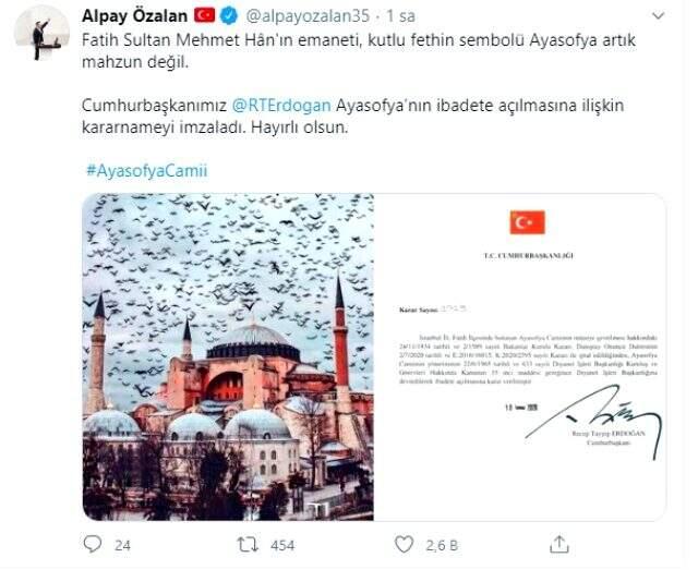 AK Parti milletvekili Alpay Özalan'dan Ayasofya paylaşımı: Fethin sembolü artık mahzun değil AK Parti milletvekili Alpay Özalan'dan Ayasofya paylaşımı: Fethin sembolü artık mahzun değil