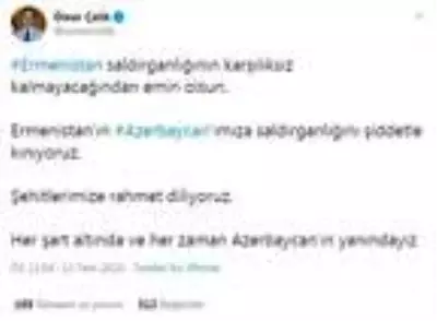 AK Parti'li Çelik: Ermenistan'ın Azerbaycan'ımıza saldırganlığını şiddetle kınıyoruz AK Parti'li Çelik: Ermenistan'ın Azerbaycan'ımıza saldırganlığını şiddetle kınıyoruz