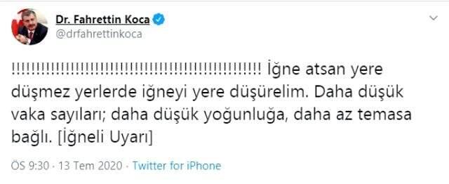 Bakan Koca'dan bıkmadan uyarıyor: İğne atsan yere düşmez, yerlerde iğneyi yere düşürelim Bakan Koca'dan bıkmadan uyarıyor: İğne atsan yere düşmez, yerlerde iğneyi yere düşürelim