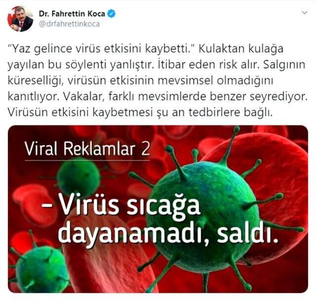 Sağlık Bakanı Fahrettin Koca 'Yaz gelince virüs etkisini kaybetti' söylentisini yalanladı