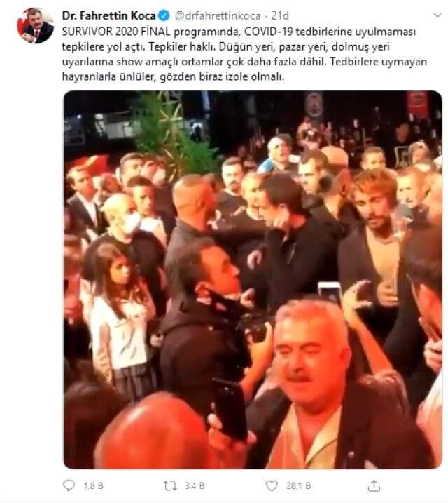 Survivor'da tepki çeken görüntülere Bakan Fahrettin Koca da sessiz kalmadı Survivor'da tepki çeken görüntülere Bakan Fahrettin Koca da sessiz kalmadı