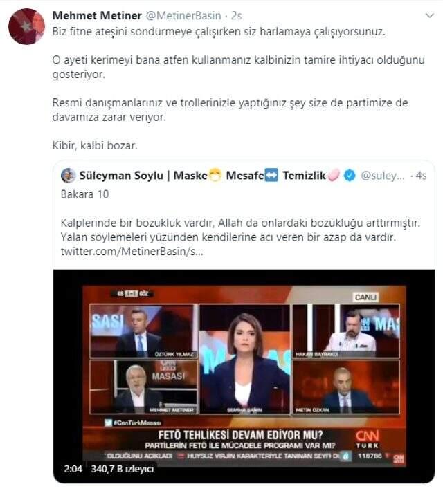 Metiner'den Soylu'ya yanıt: Kalbinizin tamire ihtiyacı var Metiner'den Soylu'ya yanıt: Kalbinizin tamire ihtiyacı var