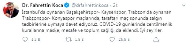 Bakan Koca'dan Konyaspor ve Başakşehir taraftarına çağrı: Kutlamalar toplum sağlığını gözetir tarzda olmalı