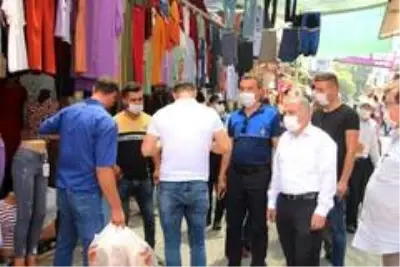 Kaymakam Duru ve kurum amirlerinden maske denetimi Kaymakam Duru ve kurum amirlerinden maske denetimi