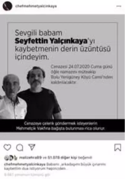 Şef Mehmet Yalçınkaya'nın babası vefat etti Şef Mehmet Yalçınkaya'nın babası vefat etti