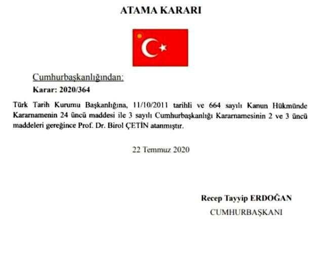 Türk Tarih Kurumu Başkanlığına Prof. Dr. Birol Çetin atandı Türk Tarih Kurumu Başkanlığına Prof. Dr. Birol Çetin atandı