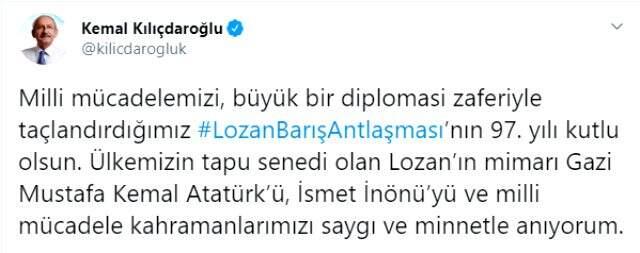 Ayasofya Camii'nde ilk namaz kılınmaya başlandığı sırada Kemal Kılıçdaroğlu Lozan Antlaşması tweeti attı Ayasofya Camii'nde ilk namaz kılınmaya başlandığı sırada Kemal Kılıçdaroğlu Lozan Antlaşması tweeti attı