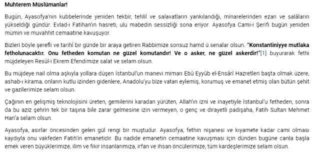 Diyanet'ten Ali Erbaş hamlesi geldi. Tartışmalar üzerine Ali Erbaş'ın tartışma yaratan sözleri hutbeden çıkarıldı.