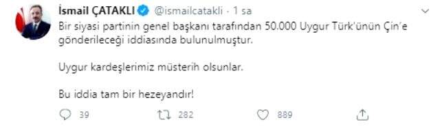 İçişler Bakanlığı, Davutoğlu'nun '50 bin Uygur Türk'ü Çin'e verilecek' iddiasına yanıt verdi