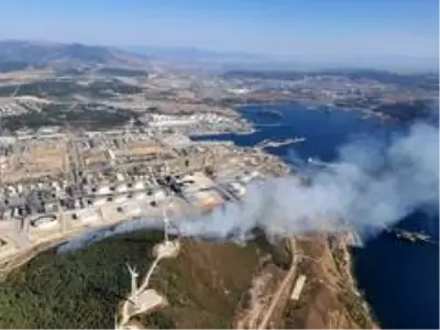 Aliağa'da Star Rafineri içerisindeki otluk alanda yangın Aliağa'da Star Rafineri içerisindeki otluk alanda yangın