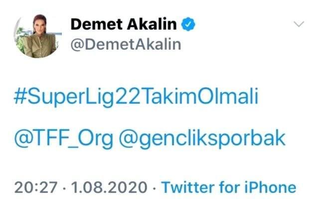Demet Akalın 'Süper Lig'de 22 takım olmalı' tweetini sildi ve açıklama yaptı: Ben ne bilirim? Demet Akalın 'Süper Lig'de 22 takım olmalı' tweetini sildi ve açıklama yaptı: Ben ne bilirim?