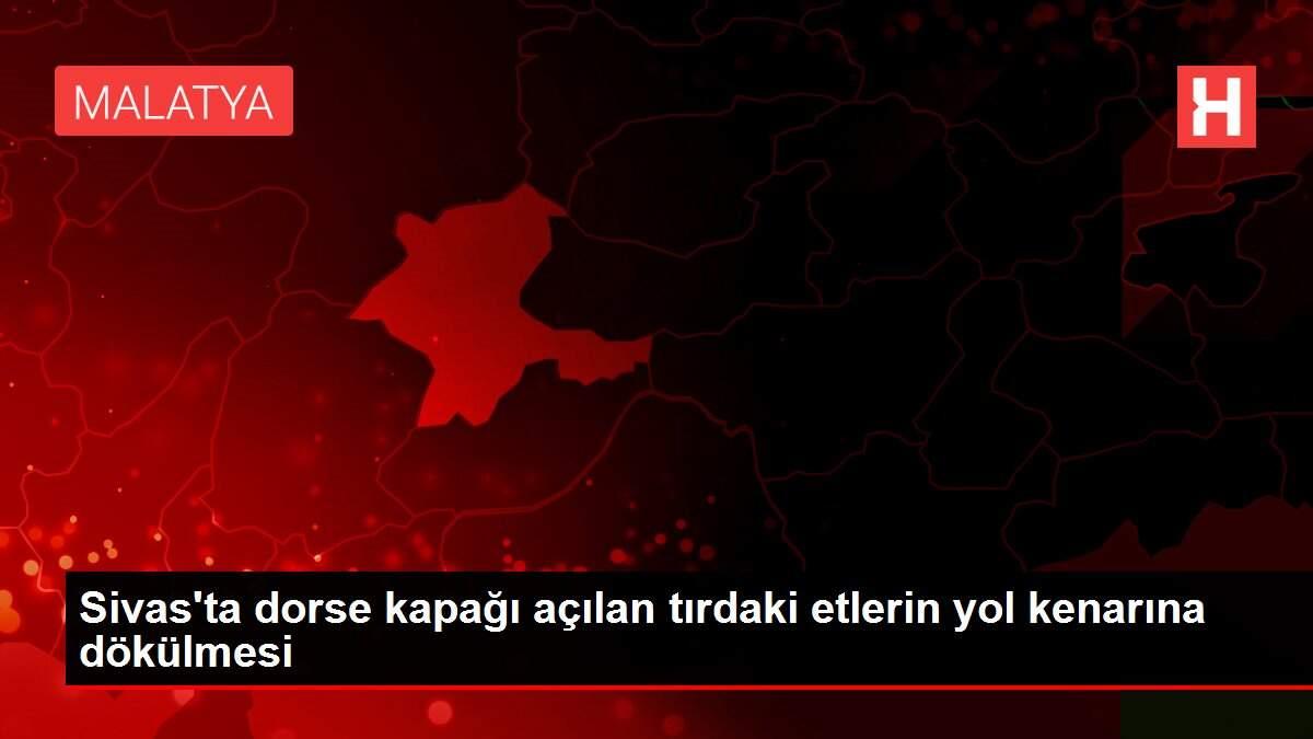 Sivas'ta dorse kapağı açılan tırdaki etlerin yol kenarına dökülmesi Sivas'ta dorse kapağı açılan tırdaki etlerin yol kenarına dökülmesi