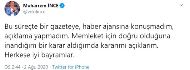 Son Dakika: CHP'den ayrılarak parti kuracağı söylenen Muharrem İnce, iddiaları yalanladı