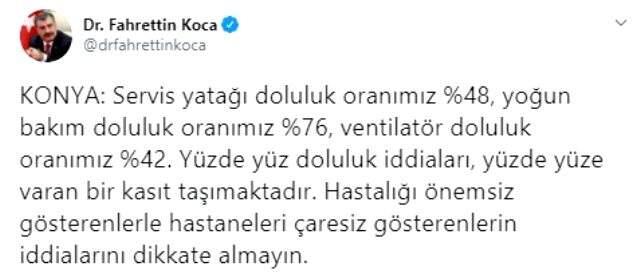 Konya İl Sağlık Müdürü'nün açıklamasına Bakan Koca'dan yanıt: Hastaneleri çaresiz gösterenlerin iddialarını dikkate almayın