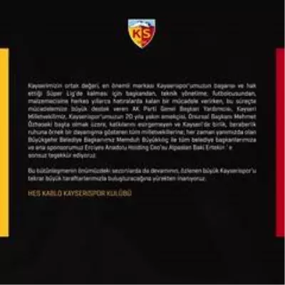 Kayserispor'dan teşekkür mesajı Kayserispor'dan teşekkür mesajı