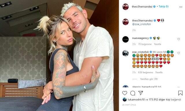 Theo Hernandez ile Zoe Cristofoli, yaptıkları paylaşımlarla aşklarını ilan ettiler