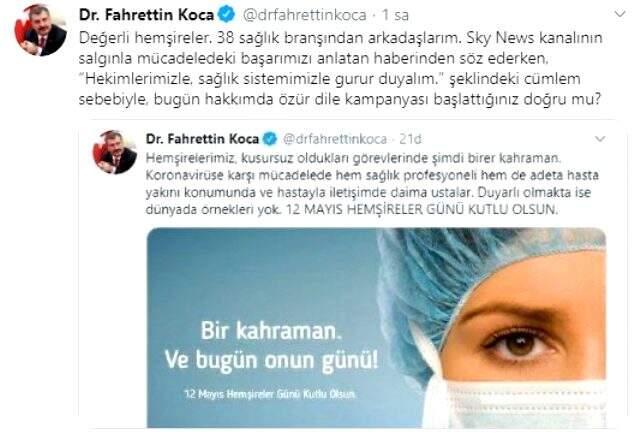 Koca'nın 'Özür dile kampanyası başlattığınız doğru mu?' tweetine sağlık çalışanlarından cevap var Koca'nın 'Özür dile kampanyası başlattığınız doğru mu?' tweetine sağlık çalışanlarından cevap var