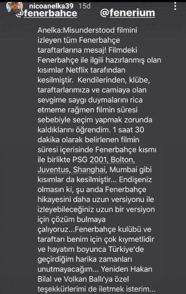 Anelka, belgeselinde Fenerbahçe'ye 45 saniye yer verilmesine açıklık getirdi: Süre nedeniyle kesildi Anelka, belgeselinde Fenerbahçe'ye 45 saniye yer verilmesine açıklık getirdi: Süre nedeniyle kesildi