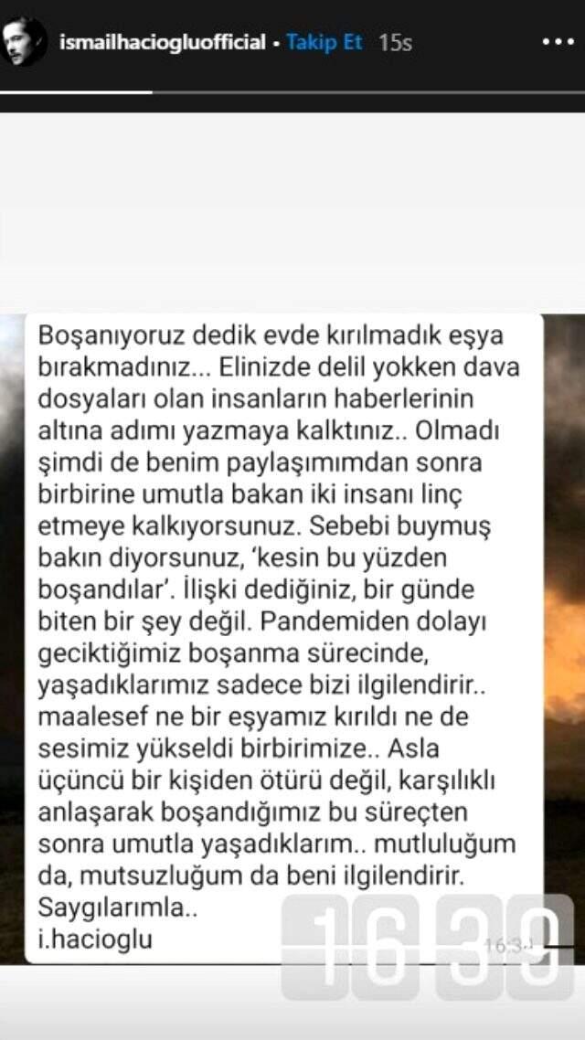 Boşandıktan 20 gün sonra eski rol arkadaşıyla sevgili olan İsmail Hacıoğlu, eleştirilere cevap verdi Boşandıktan 20 gün sonra eski rol arkadaşıyla sevgili olan İsmail Hacıoğlu, eleştirilere cevap verdi