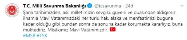 Türkiye'den Doğu Akdeniz'deki Yunanistan-Mısır işbirliğine bir tepki daha: Misakımız Mavi Vatanımızdır Türkiye'den Doğu Akdeniz'deki Yunanistan-Mısır işbirliğine bir tepki daha: Misakımız Mavi Vatanımızdır