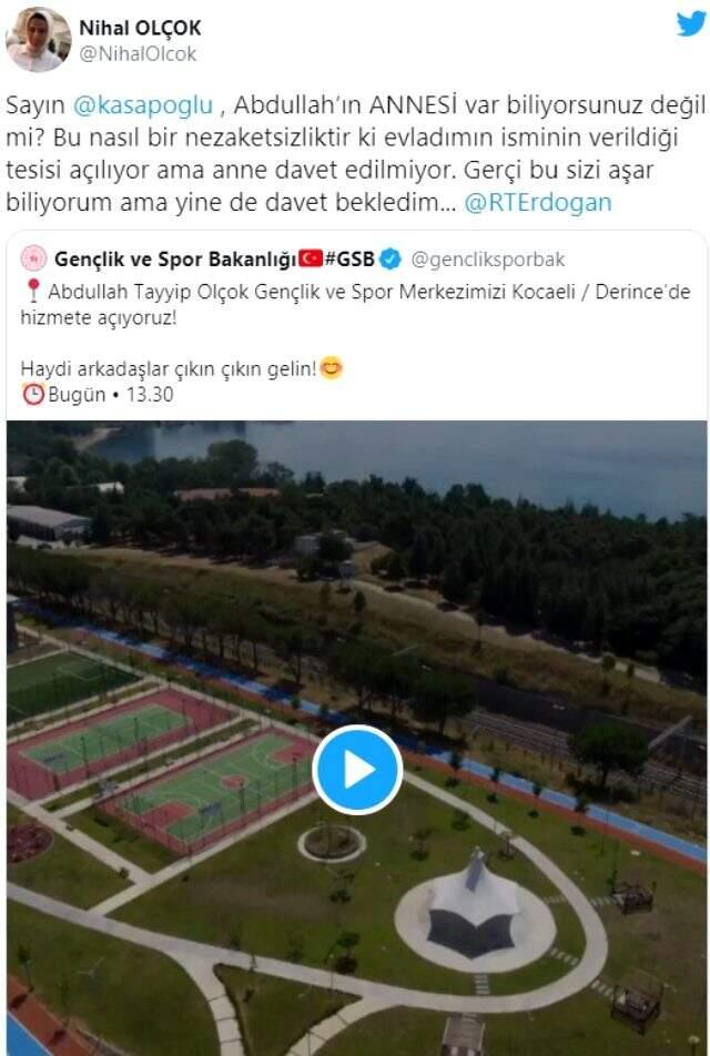 Nihal Olçok, oğlunun adını taşıyan merkezin açılışına davet edilmedi Nihal Olçok, oğlunun adını taşıyan merkezin açılışına davet edilmedi