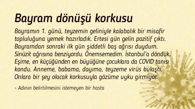 Bakan Koca, koronavirüs hastasının mesajını 'Bayram dönüşü korkusu' uyarısıyla paylaştı Bakan Koca, koronavirüs hastasının mesajını 'Bayram dönüşü korkusu' uyarısıyla paylaştı