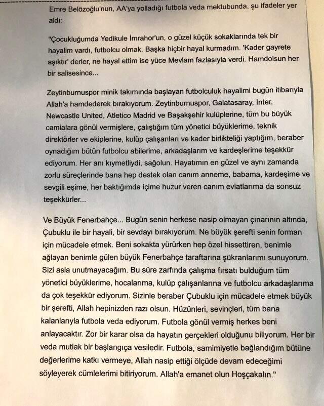 Son Dakika: Fenerbahçeli Emre Belözoğlu futbola resmen veda etti Son Dakika: Fenerbahçeli Emre Belözoğlu futbola resmen veda etti